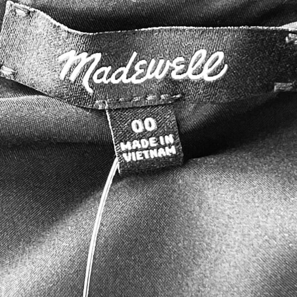 Madewell Puff-Sleeve Ruffle-Hem Mini Dress Size 00 Black Lined Woven Plaid - Picture 10 of 16